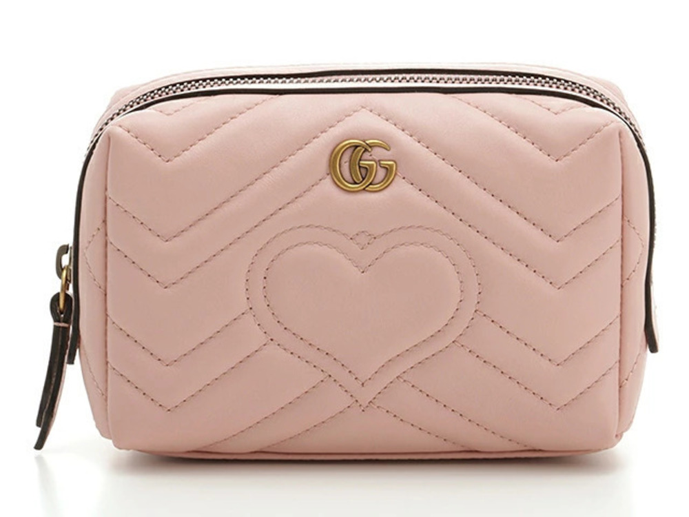 Gucci GG Marmont Cosmetic Pouch Clutch Makeup Pink Leather